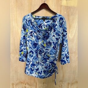 Dana Buchman Blue Floral Cowl Neck Tunic